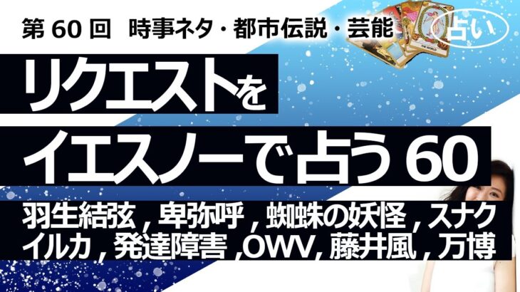 【60回目】イエスノーでリクエストを占いまくるコーナー……羽生結弦、卑弥呼、蜘蛛の妖怪、スナク首相、水族館のイルカ、発達障害とワクチン、OWV、藤井風、大阪万博【占い】（2022/12/9撮影）