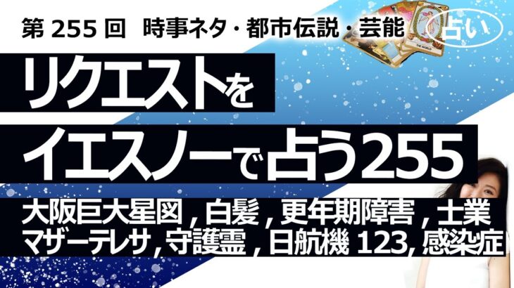 【255回目】イエスノーでリクエストを占うコーナー……大阪の巨大星図、白髪、更年期障害、士業、マザーテレサ、守護霊、日航機123、感染症、ひき逃げ八田與一【占い】（2023/8/7撮影）