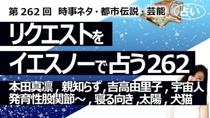 【262回目】イエスノーでリクエストを占うコーナー……本田真凛、親知らず、吉高由里子、宇宙人会話、発育性股関節形成不全、矯正、寝る向き、太陽人工物、犬猫【占い】（2023/8/14撮影）