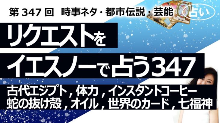 【347回目】イエスノーでリクエストを占うコーナー…古代エジプト、体力、インスタントコーヒー、蛇の抜け殻、オイル、世界のカード、七福神 恵比寿天様【占い】（2023/11/30撮影）