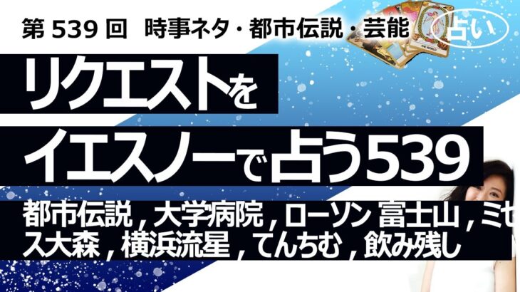 【539回目】イエスノーでリクエスト占い…都市伝説,大学病院,ローソン 富士山,ミセス大森,横浜流星,てんちむ,飲み残し【占い】（2024/7/27撮影）