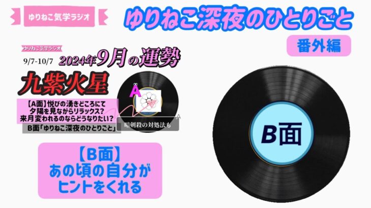 【占い】九紫火星2024年9月の運勢Part2【B面】「あの頃の自分がヒントをくれる」『ゆりねこ深夜のひとりごと番外編』