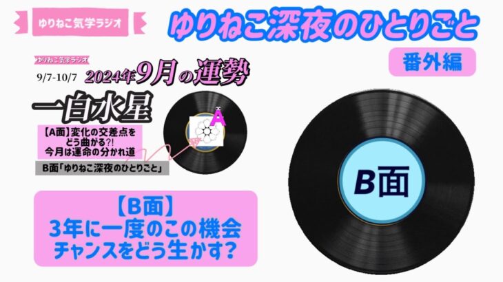 【占い】一白水星2024年9月の運勢Part2【B面】『3年に一度のチャンスの月』「ゆりねこ深夜のひとりごと」