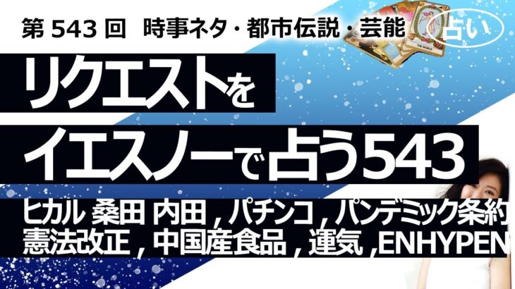 【543回目】イエスノーでリクエスト占い…ヒカル 桑田 内田,パチンコ,パンデミック条約 憲法改正,中国産有機食品,運気,ENHYPEN,日本のトランプ支持者【占い】（2024/7/30撮影）