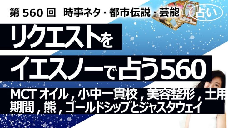 【560目】イエスノーでリクエスト占い…MCTオイル,小中一貫校,美容整形,土用期間,熊,ゴールドシップとジャスタウェイ【占い】（2024/8/30撮影）