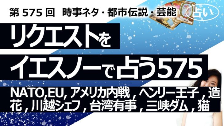 【575目】イエスノーでリクエスト占い…NATO,EU,アメリカ内戦,ヘンリー王子,造花,川越シェフ,台湾有事,三峡ダム,猫の幸せ さくら猫【占い】（2024/9/22撮影）